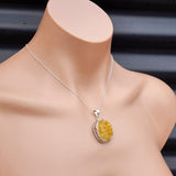 Solid Sterling Silver & Natural Citrine Druzy Handmade Pendant & Chain Necklace