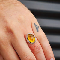 (Q) Solid Sterling Silver & Citrine Stone Handmade Solitaire Ring