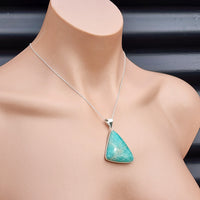 Solid Sterling Silver & Natural Amazonite Handmade Irregular Pendant & Chain Necklace