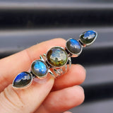 (Q) XL Solid Sterling Silver & Natural Labradorite Multi Setting Handmade Ring