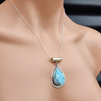 Solid Sterling Silver & Natural Blue Larimar Handmade Rustic Pear Shaped Necklace