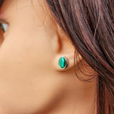 Natural Malachite & Solid Silver Oval Stud Earrings