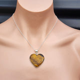 Solid Sterling Silver & Natural Tiger Eye Handmade Heart Pendant Necklace