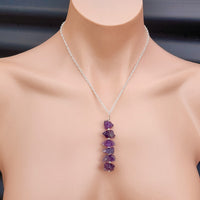 Solid Sterling Silver & Natural Raw Amethyst Handmade Necklace