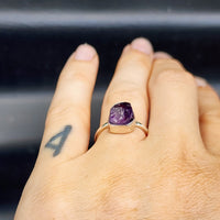 (O) Solid Sterling Silver & Natural Raw Amethyst Irregular Handmade Signet Ring