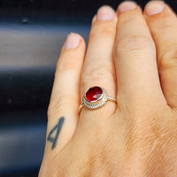 (O) Solid Sterling Silver & Red Zircon Stone Handmade Solitaire Ring