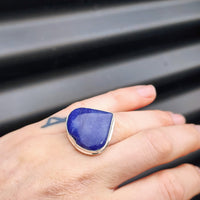 (Q) Solid Sterling Silver & Rustic Natural Blue Quartz Heart Handmade Signet Ring