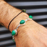 Solid Sterling Silver & Natural Malachite Stone Handmade Chain Bracelet