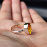 (Q) Solid Sterling Silver & Citrine Stone Pear Handmade Solitaire Ring