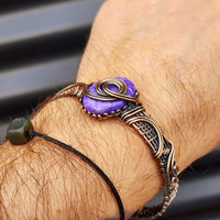 Handmade Copper & Natural Charoite Wrap Cuff Bracelet