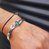 Solid Sterling Silver & Natural Blue Topaz Handmade Cuff Bracelet