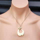 Natural Hand Carved Maori Bone Carving Pendant Necklace - Hook With Tan Binding