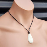 Natural Hand Carved Maori Bone Carving Pendant Necklace - Carved Patu With Binding