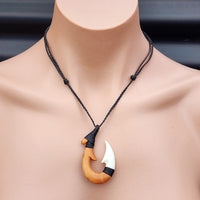 Natural Hand Carved Maori Bone Carving Pendant Necklace - Hook Wood & Bone