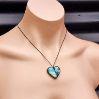 Natural Hand Carved Labradorite Heart Pendant Necklaces