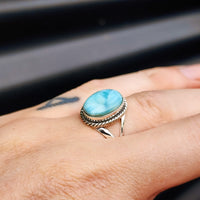 (R) Solid Sterling Silver & Natural Larimar Handmade Solitaire Ring