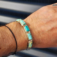 Natural Turquoise Cylinder Tan Macramé Bracelet (10X12B)