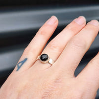 (Q) Solid Sterling Silver & Black Onyx Stone Handmade Solitaire Ring