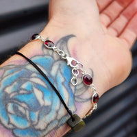 Solid Sterling Silver & Natural Garnet Handmade Chain Bracelet