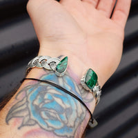 Solid Sterling Silver & Natural Malachite Handmade Cuff Bracelet