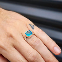 (R) Solid Sterling Silver & Natural Blue Topaz Handmade Signet Ring