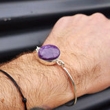 Solid Sterling Silver & Natural Charoite Handmade Bangle Bracelet