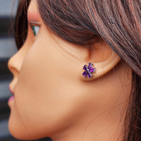 Natural Amethyst & Solid Silver Flower Stud Earrings