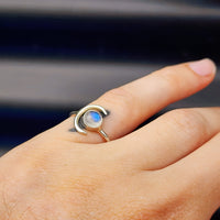 (Q) Solid Sterling Silver Sun & Moonstone Handmade Rustic Ring