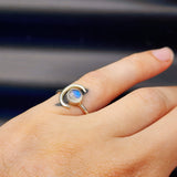 (Q) Solid Sterling Silver Sun & Moonstone Handmade Rustic Ring