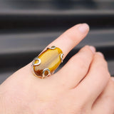 (O) Solid Sterling Silver & Natural Tiger Eye Handmade Solitaire Ring