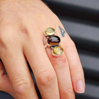 (Q) Solid Sterling Silver & Natural Two Tone Citrine Stone Handmade Ring