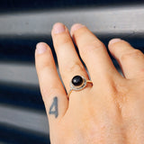 (Q) Solid Sterling Silver & Black Onyx Stone Round Handmade Solitaire Ring