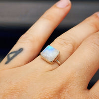 (O) Solid Sterling Silver & Moonstone Handmade Solitaire Ring