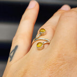 (Q) Solid Sterling Silver & Natural Amber Double Setting Handmade Ring