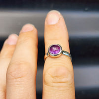 (O) Solid Sterling Silver & Natural Amethyst Stone Handmade Solitaire Ring