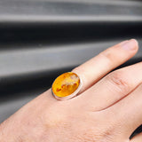 (T) Solid Sterling Silver & Natural Baltic Amber Handmade Oval Solitaire Ring