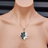 Solid Sterling Silver & Natural Black Onyx Handmade Flower Necklace