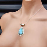 Solid Sterling Silver & Natural Blue Larimar Handmade Rustic Pear Shaped Necklace