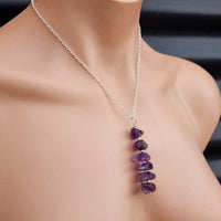 Solid Sterling Silver & Natural Raw Amethyst Handmade Necklace