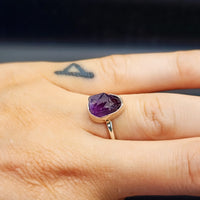 (O) Solid Sterling Silver & Natural Raw Amethyst Irregular Handmade Signet Ring