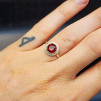 (O) Solid Sterling Silver & Red Zircon Stone Handmade Solitaire Ring