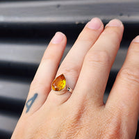 (Q) Solid Sterling Silver & Citrine Stone Pear Handmade Solitaire Ring