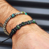 Greenstone Macrame Bracelet - Black 5 Stones