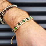 Greenstone Macrame Bracelet - Tan - 8 Stones