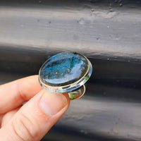 (R) Solid Sterling Silver & Natural Labradorite Round Handmade Solitaire Ring