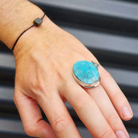 (R) Solid Sterling Silver & Natural Turquoise Handmade Solitaire Ring