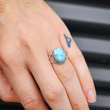 (R) Solid Sterling Silver & Natural Larimar Handmade Solitaire Ring