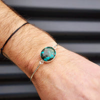 Solid Sterling Silver & Natural Turquoise Handmade Bangle Bracelet