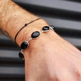 Solid Sterling Silver & Natural Black Onyx Handmade Chain Bracelet