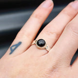 (Q) Solid Sterling Silver & Black Onyx Stone Handmade Solitaire Ring